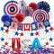 4th of July Decorations, 33PCS Memorial Day Decorations Set with Banner, USA Foil Balloons, Paper Fans, Star Streamer, Hanging Swirls, Pom Poms for Fourth of July Patriotic Red White and Blue